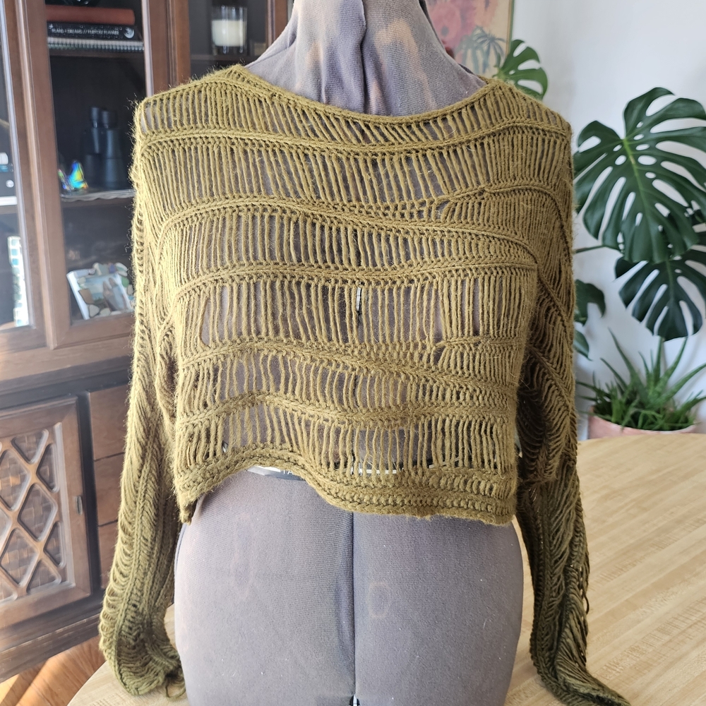 Gilded Intent Moss Open-Knit Sweater